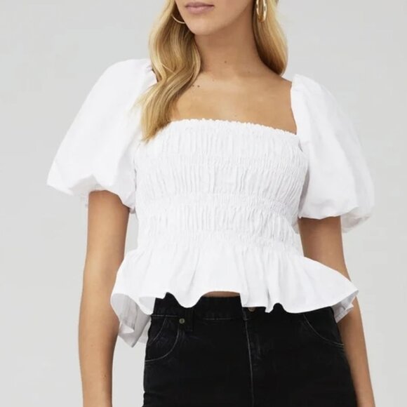 NWOT ASTR Savina White Puff Sleeve Cropped Top - L from Anthropologie - Picture 1 of 7